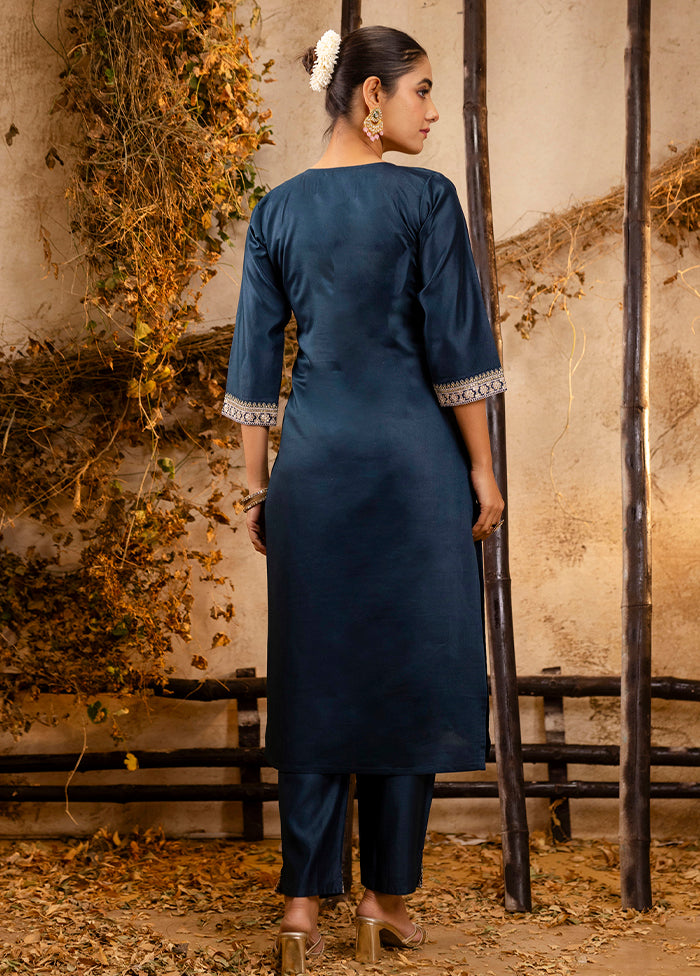 3 Pc Teal Readymade Viscose Dupatta Suit Set