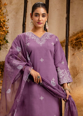 3 Pc Lavender Readymade Silk Dupatta Suit Set