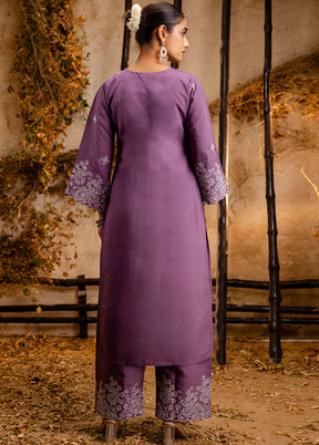 3 Pc Lavender Readymade Silk Dupatta Suit Set