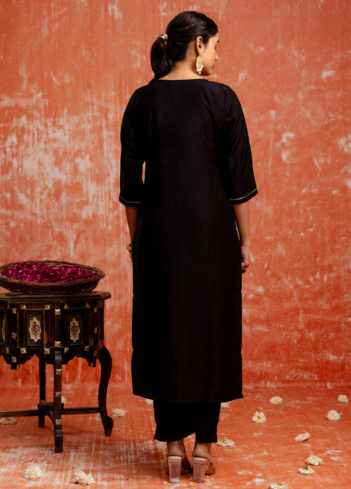3 Pc Black Readymade Viscose Dupatta Suit Set