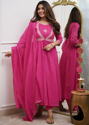 3 Pc Pink Readymade Cotton Dupatta Suit Set
