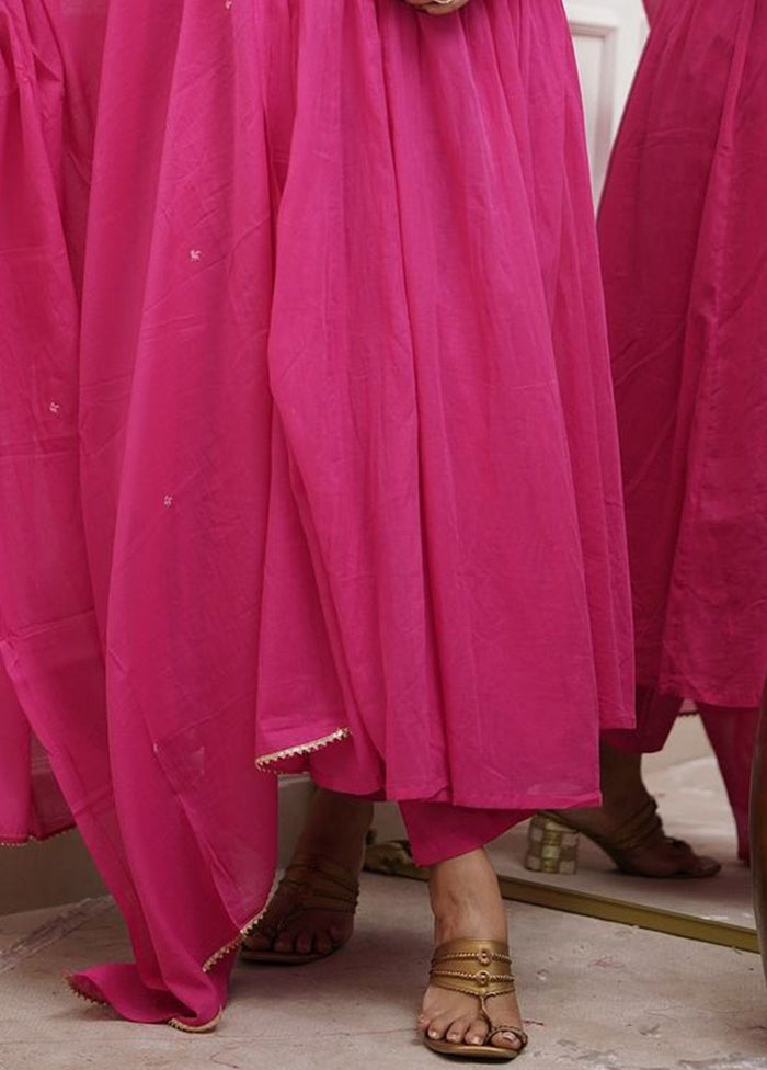 3 Pc Pink Readymade Cotton Dupatta Suit Set