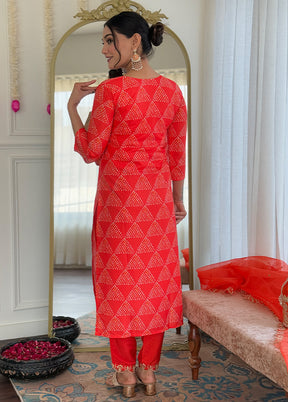 3 Pc Orange Readymade Silk Dupatta Suit Set
