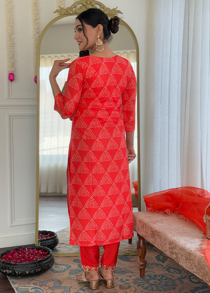 3 Pc Orange Readymade Silk Dupatta Suit Set