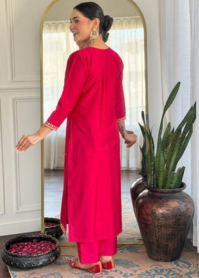 3 Pc Pink Readymade Viscose Dupatta Suit Set