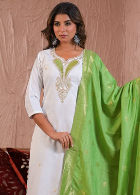 3 Pc Off White Readymade Viscose Dupatta Suit Set
