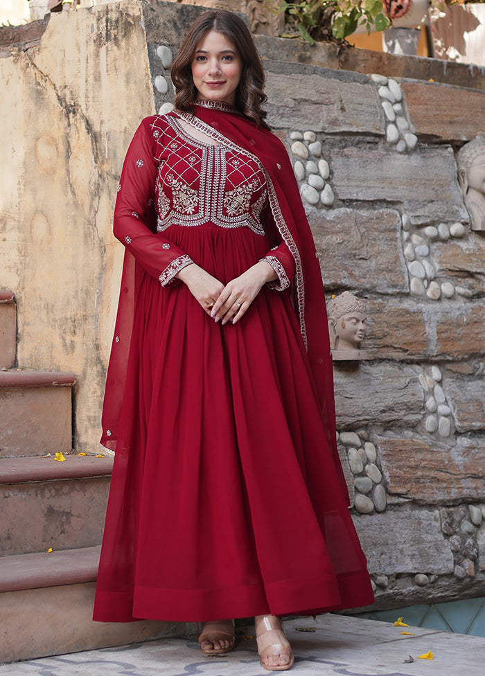 Maroon Readymade Georgette Indian Dress