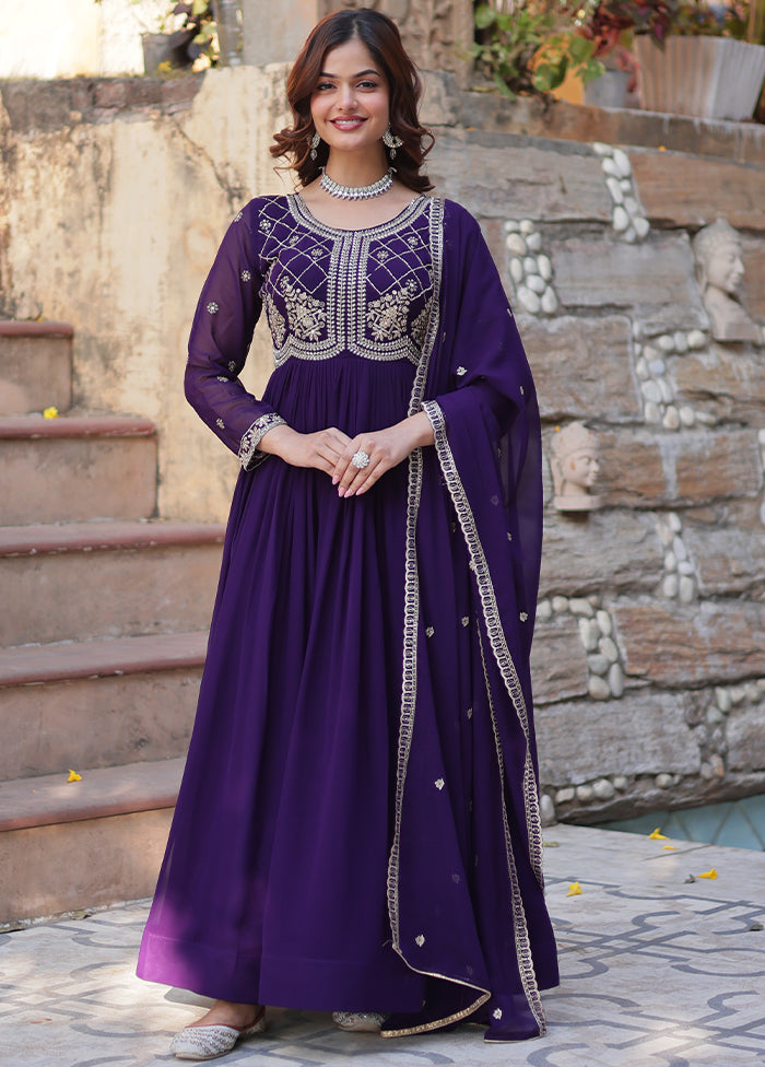 Purple Readymade Georgette Indian Dress