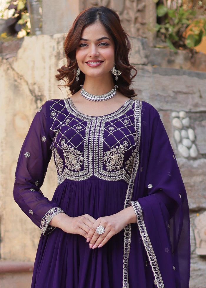 Purple Readymade Georgette Indian Dress