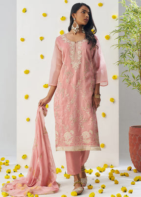 3 Pc Rust Readymade Silk Dupatta Suit Set