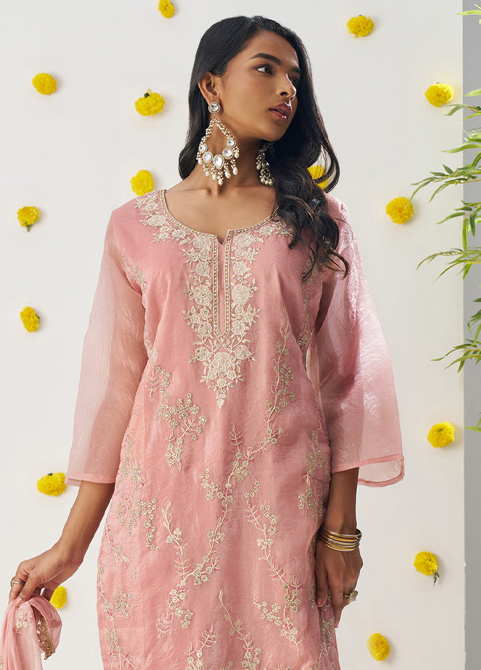 3 Pc Rust Readymade Silk Dupatta Suit Set