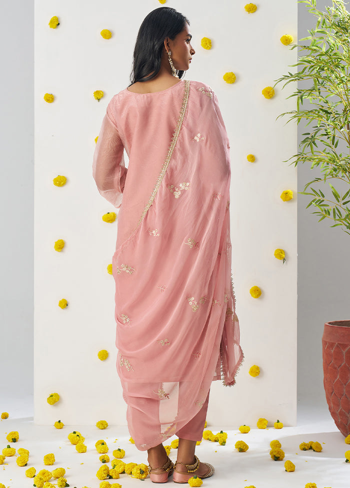 3 Pc Rust Readymade Silk Dupatta Suit Set