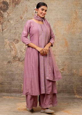 3 Pc Lavender Readymade Silk Dupatta Suit Set
