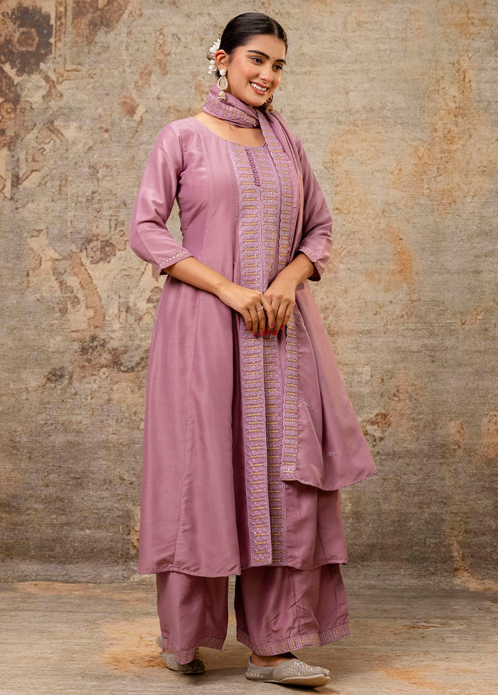 3 Pc Lavender Readymade Silk Dupatta Suit Set
