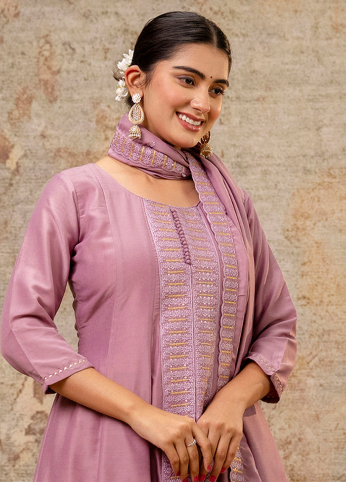 3 Pc Lavender Readymade Silk Dupatta Suit Set