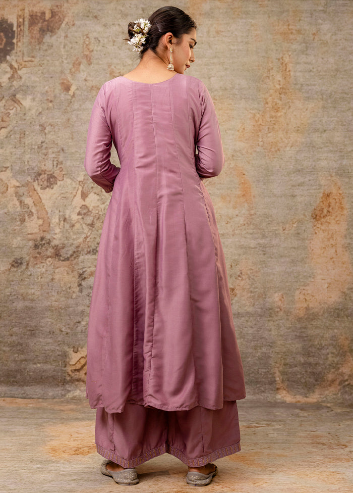 3 Pc Lavender Readymade Silk Dupatta Suit Set