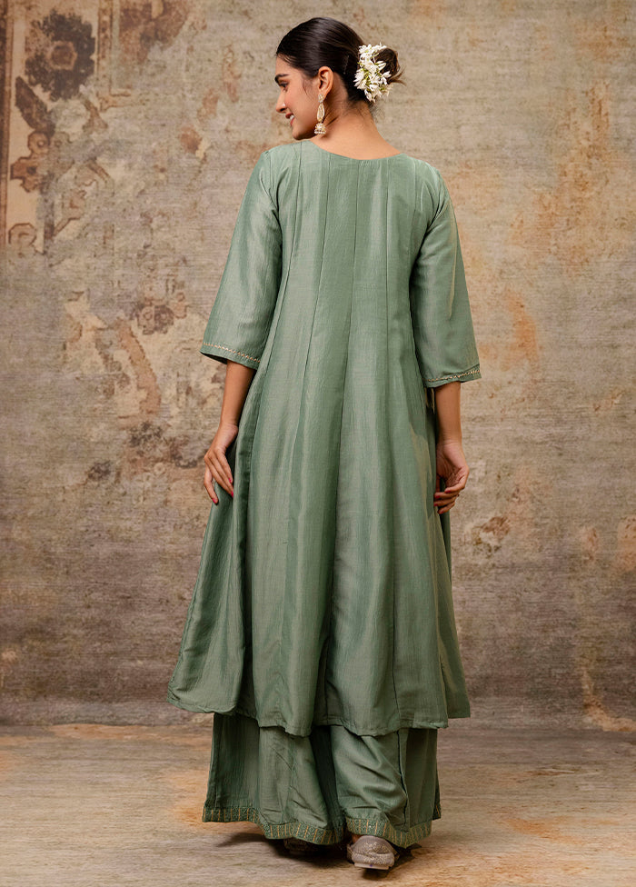3 Pc Pista Green Readymade Silk Dupatta Suit Set
