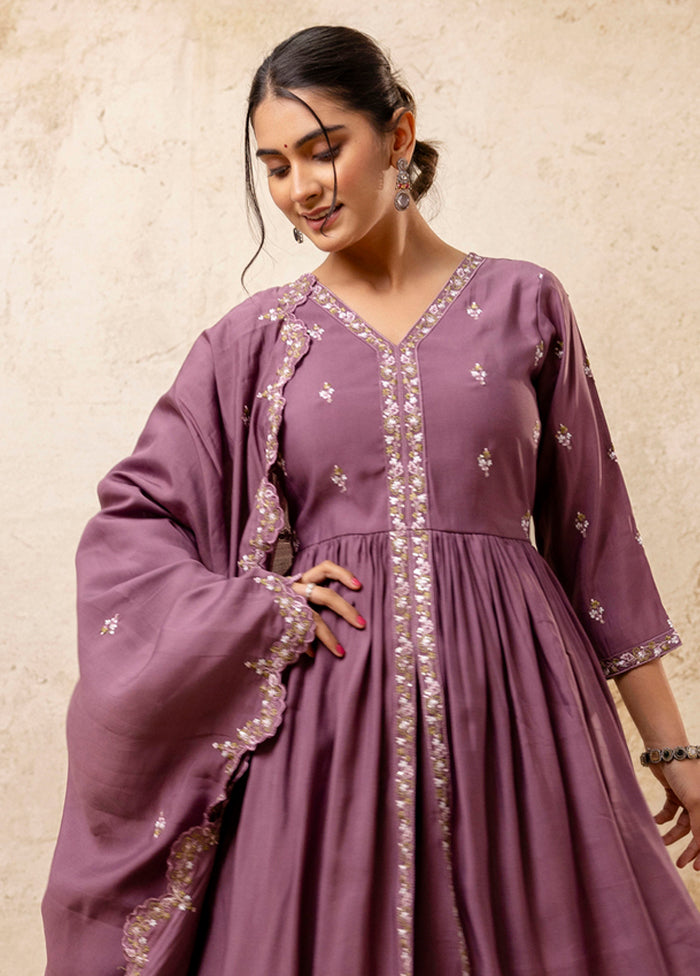 3 Pc Lavender Readymade Silk Dupatta Suit Set