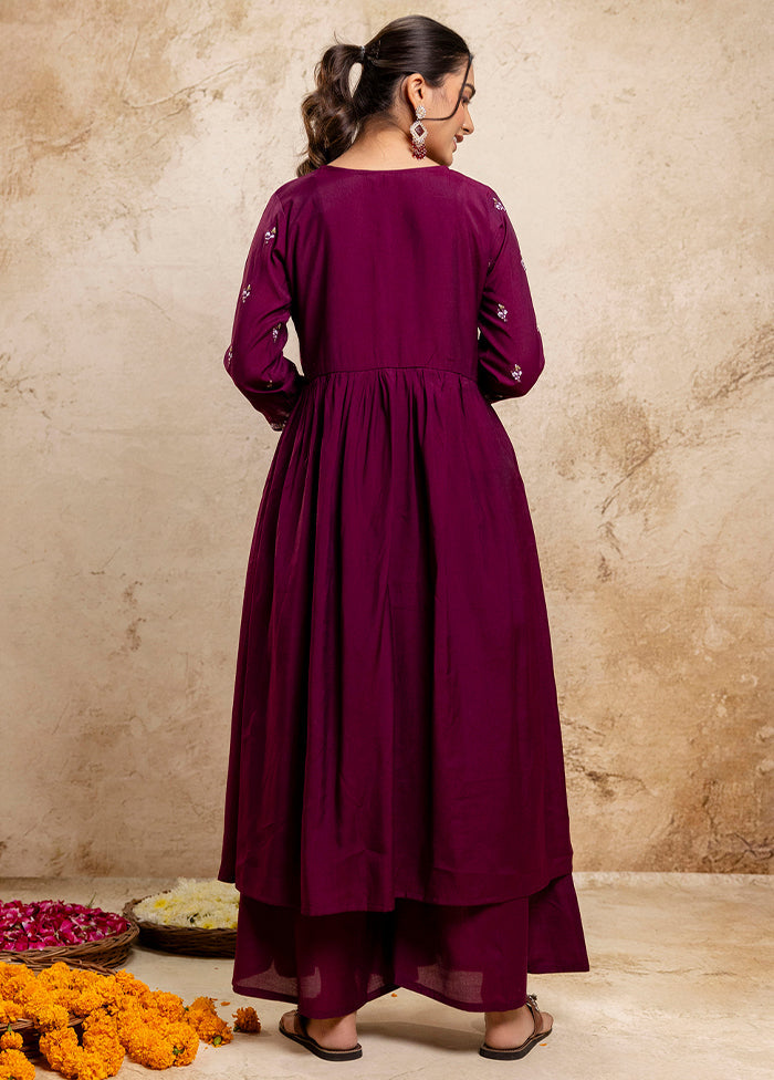 3 Pc Purple Readymade Silk Dupatta Suit Set