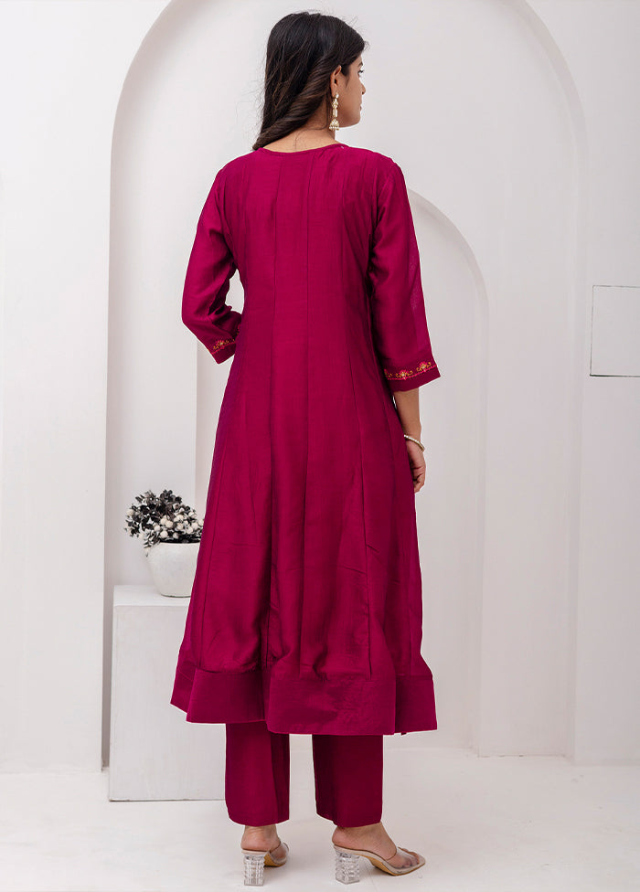 3 Pc Red Readymade Silk Dupatta Suit Set