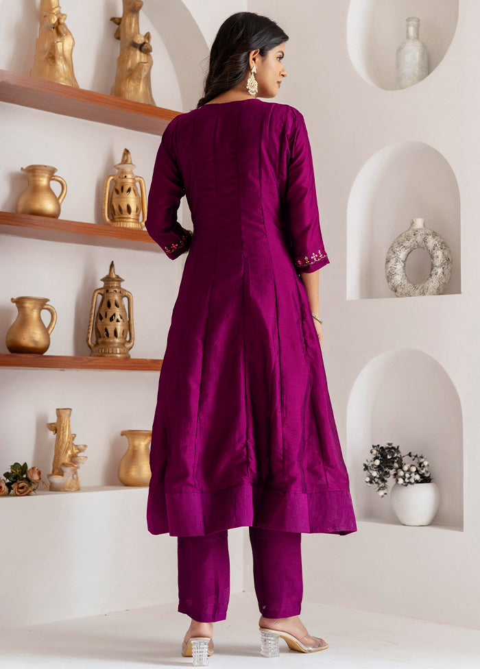 3 Pc Purple Readymade Silk Dupatta Suit Set