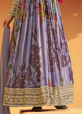 2 Pc Purple Silk Anarkali Suit Set
