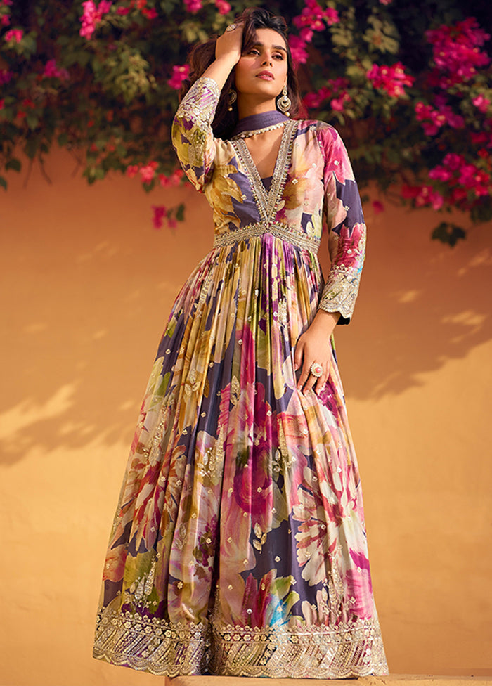 2 Pc Multicolor Silk Anarkali Suit Set