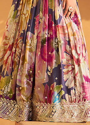 2 Pc Multicolor Silk Anarkali Suit Set