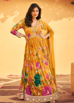 2 Pc Yellow Silk Anarkali Suit Set