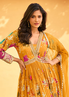 2 Pc Yellow Silk Anarkali Suit Set