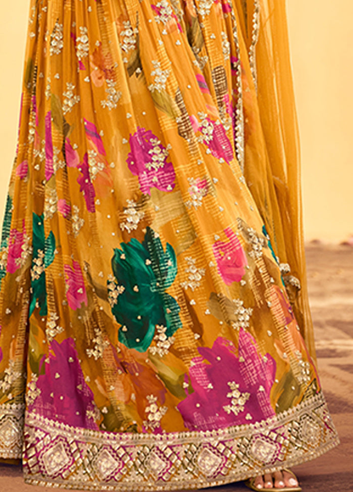 2 Pc Yellow Silk Anarkali Suit Set