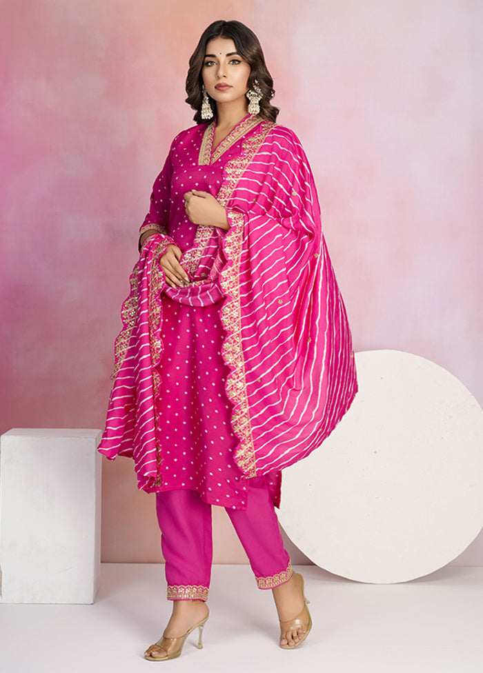 3 Pc Pink Silk Suit Set