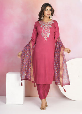 3 Pc Red Silk Suit Set