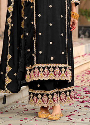 3 Pc Black Silk Sharara Suit Set