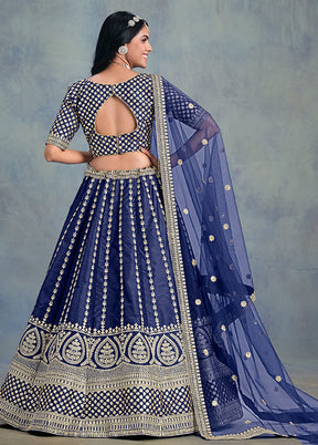 Blue Blended Silk Lehenga Set