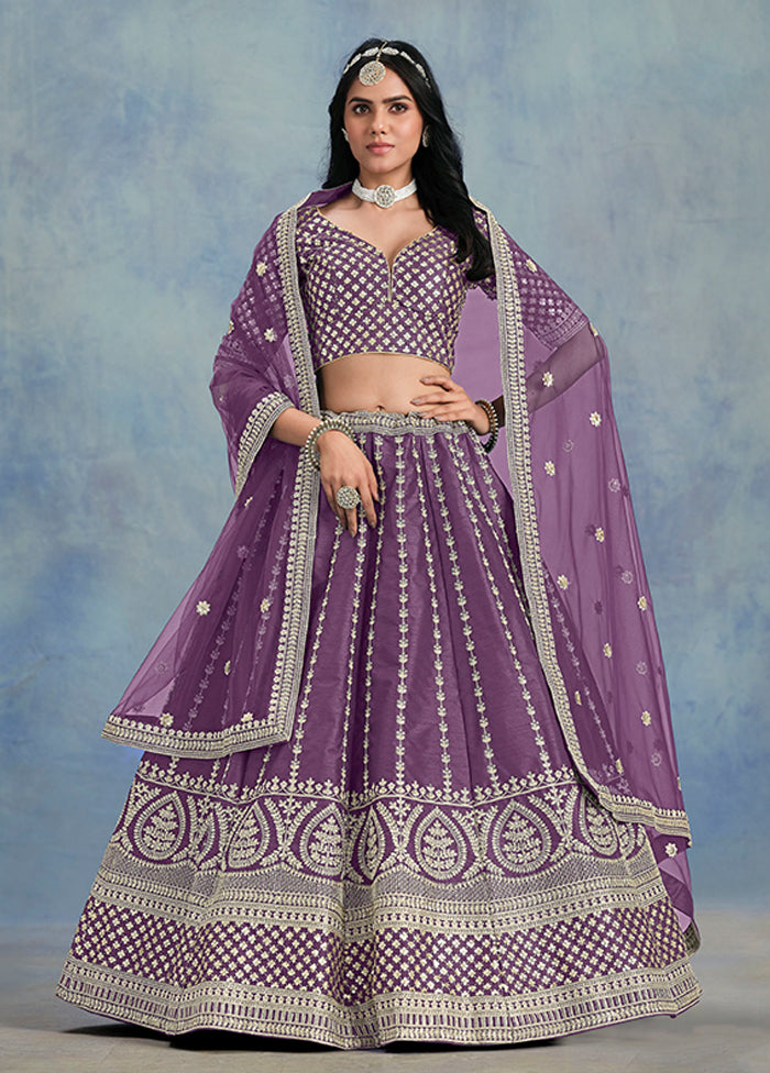 Purple Blended Silk Lehenga Set