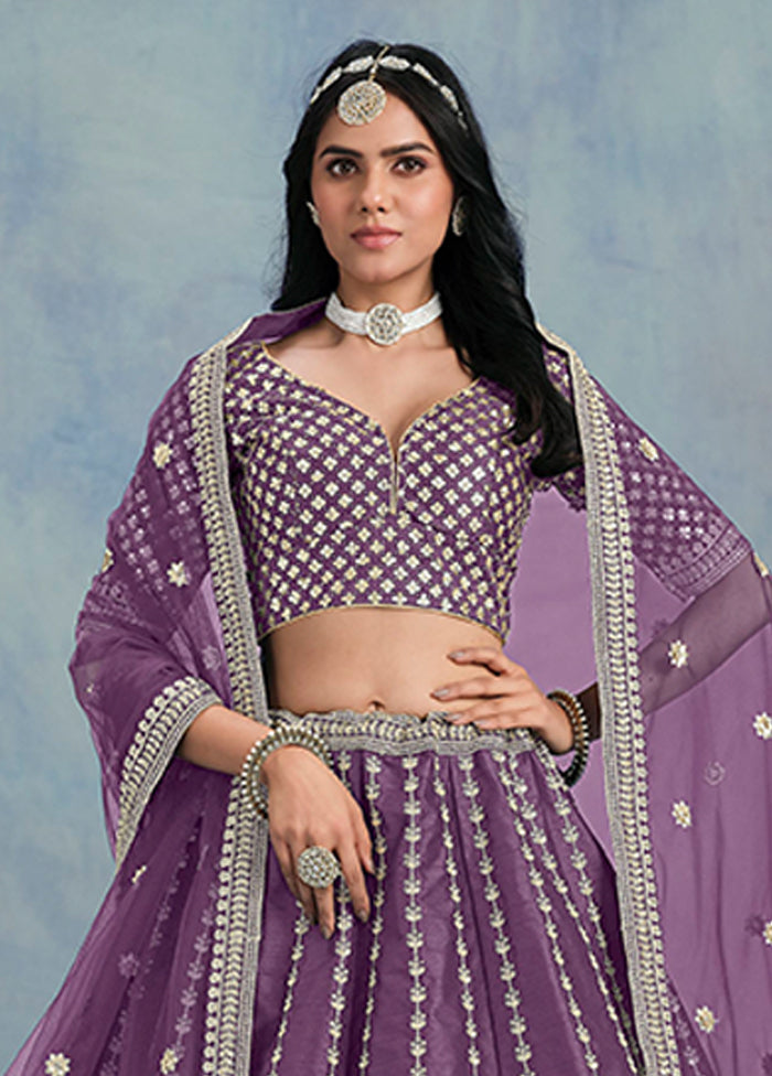 Purple Blended Silk Lehenga Set