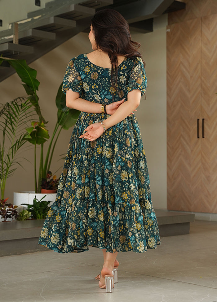 Blue Printed Work Georgette Kurti