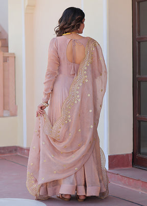 Purple Embroidery Work Silk Gown With Dupatta Set