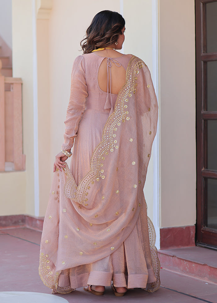 Purple Embroidery Work Silk Gown With Dupatta Set