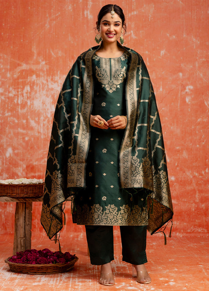 3 Pc Green Readymade Cotton Dupatta Suit Set