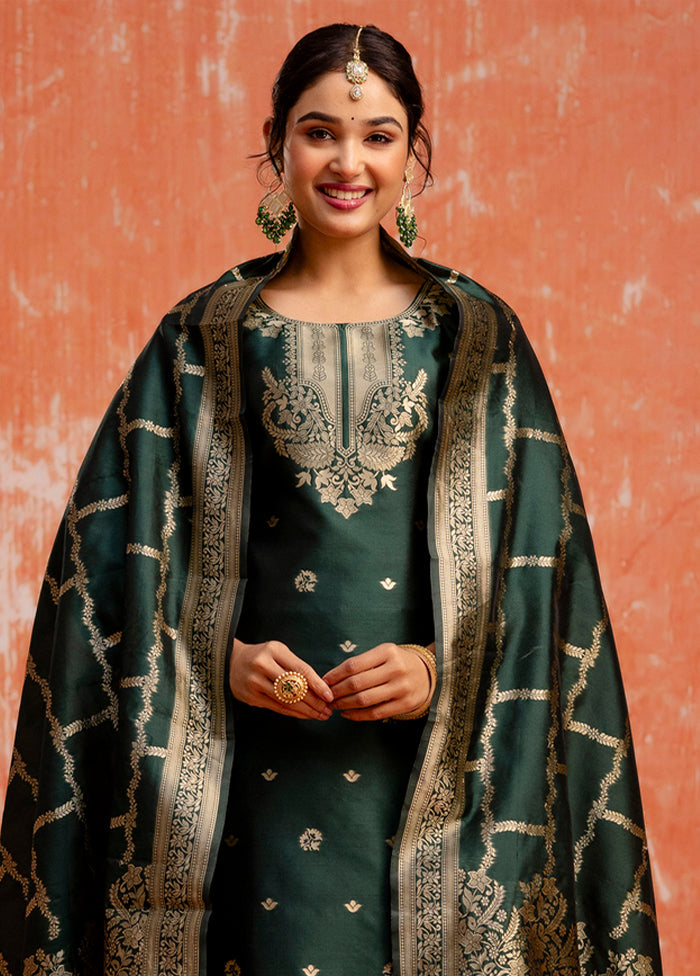 3 Pc Green Readymade Cotton Dupatta Suit Set