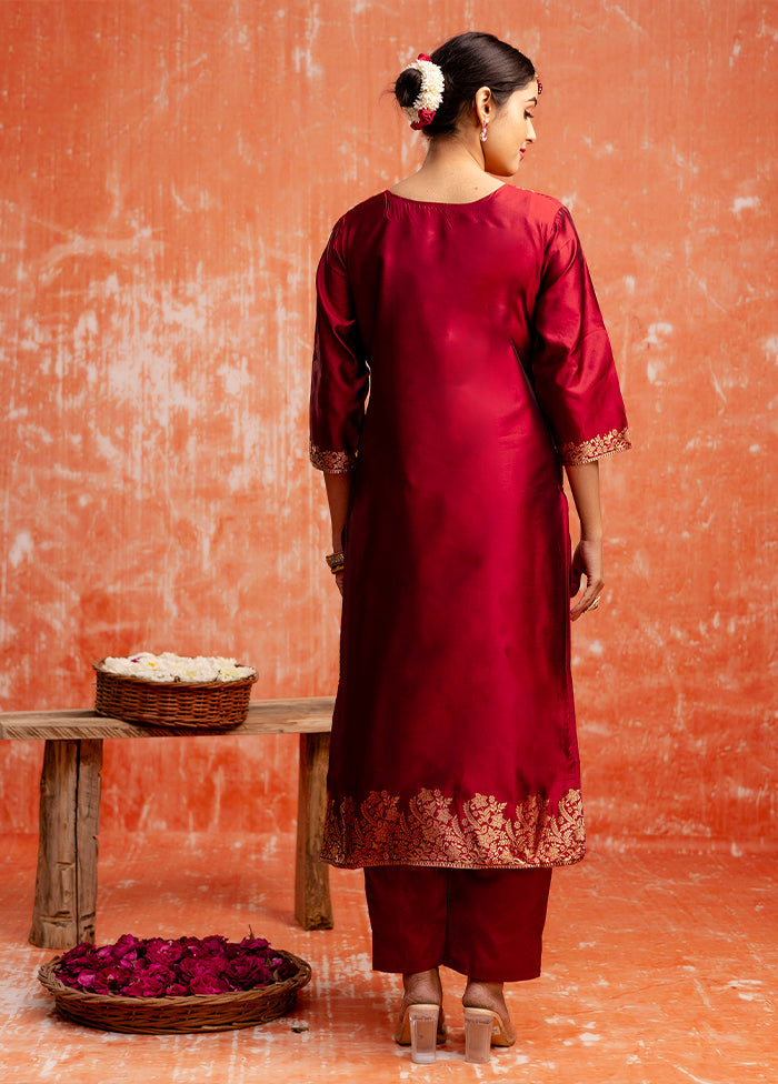 3 Pc Maroon Readymade Cotton Dupatta Suit Set