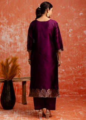 3 Pc Purple Readymade Cotton Dupatta Suit Set