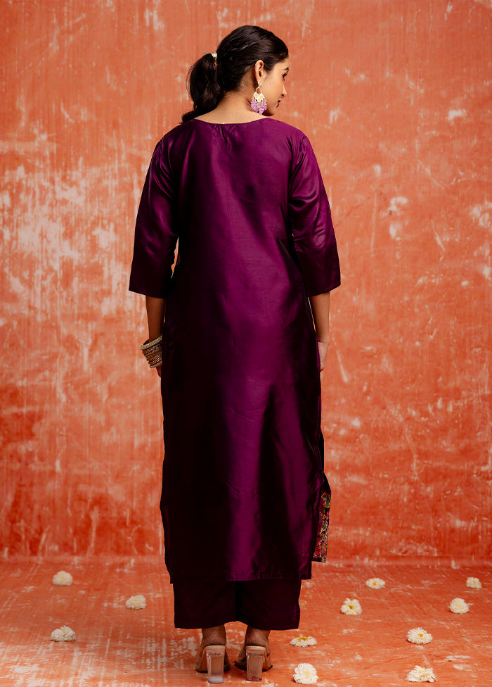 3 Pc Purple Readymade Cotton Dupatta Suit Set