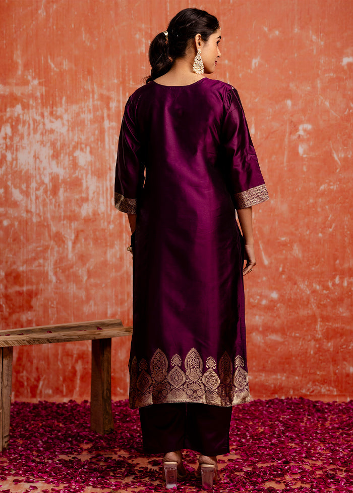 3 Pc Purple Readymade Cotton Dupatta Suit Set