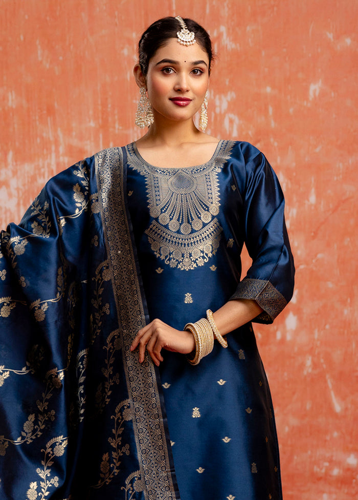 3 Pc Teal Readymade Cotton Dupatta Suit Set