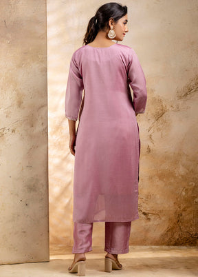 3 Pc Lavender Readymade Silk Dupatta Suit Set