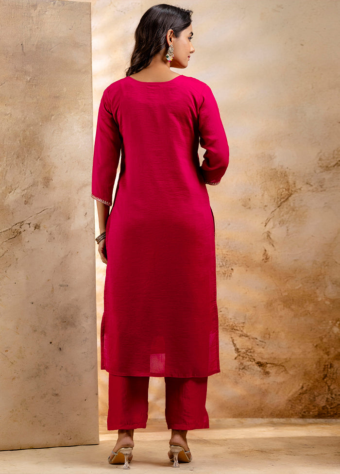 3 Pc Pink Readymade Silk Dupatta Suit Set