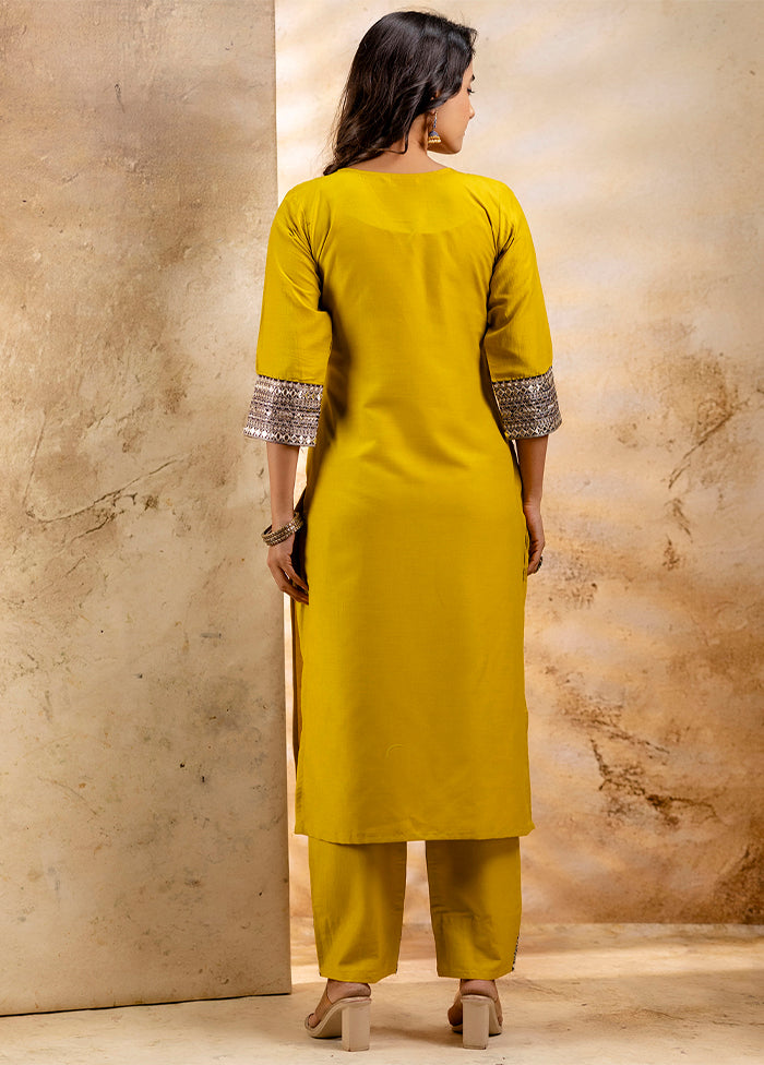 3 Pc Mustard Readymade Viscose Dupatta Suit Set